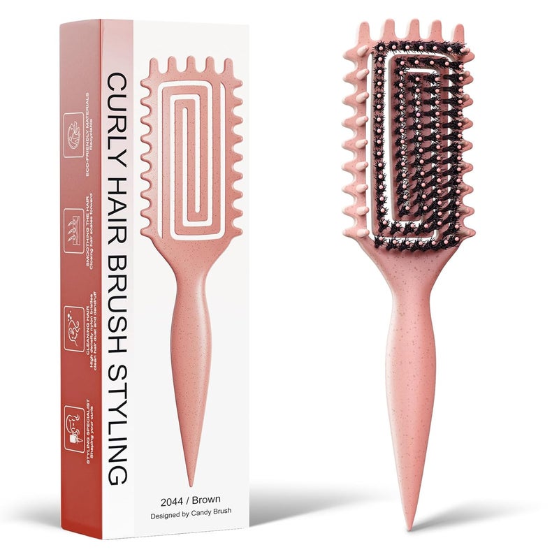 Weldilgit Curly Hair Brush, Curl Defining Brush with Soft Boar Bristles Detangling Tangled Glides, Wide-Teeth Design Effortlessly Shaping & Defining Curls, Curling Definer for Wet & Dry Hair (Beige) - Image 1